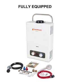 Tankless Water Heater, Camplux 1.58GPM Outdoor Propane Gas Water Heater with Portable Handle, White, 6L 26 51f94DXrw1S