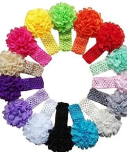 QandSweet Baby Girl's Headbands with Chiffon Lotus Flower Soft Nylon Headwraps for Take Pictures (Camellia Flower 15Pcs) Camellia Flower 15pcs 40 51fNGQ3JfhL