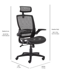Amazon Basics Ergonomic Adjustable High-Back Chair with Flip-Up Arms and Headrest, Contoured Mesh Seat - Black, 25.5"D x 26.25"W x 49.25"H 21 51fisC3xC2S