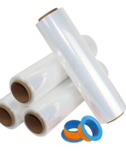 BOMEI PACK Clear Stretch Wrap Roll with Plastic Handle 18" x 1000 Feet 80 Gauge 4 Pack, Shrink Wrap Heavy Duty, Self-Adhering Plastic Wrap for Shipping, Moving Transparent 10 51g058UDJL