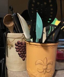 ACK Utensil Holder, Utensil Crock, Modern Kitchen Decor, Kitchen Storage (Fleur De Lis Yellow) Fleur De Lis Yellow 12 51g8tlsxHtL