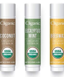 Cliganic USDA Organic Lip Balm Set - 3 Flavors - 100% Natural Moisturizer for Cracked & Dry Lips 0.15 Ounce (Pack of 3) 18 51gFLtX5uML