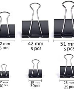 150Pcs Large Binder Clips 6 Assorted Sizes Paper Clamps Clip for Paper Metal Clip Office School Home Supplies (Black) Assorted Size Black 13 51giWjMhKSS