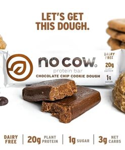 No Cow High Protein Bars, Peanut Butter Chocolate Chip, 20g Plant Based Vegan Protein, Keto, Low Sugar, Low Carb, Low Calorie, Gluten Free, Naturally Sweetened, Dairy Free, Non GMO, Kosher, 12 Pack 12 Count (Pack of 1) 28 51gjxRkTawL