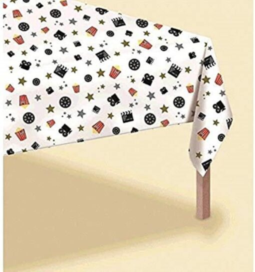 Popcorn Director's Cut Plastic Table Cover – 52" x 102" (1 Piece) – Premium Quality, Durable Material for your Movie Night or Themed Party 54" x 102" Multi-color