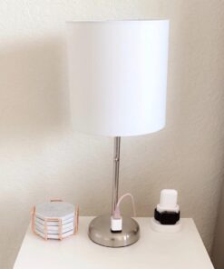 LimeLights LT2024-WHT Brushed Steel Stick Table Desk Lamp with Charging Outlet and Drum Fabric Shade, White 1 46 51gq7vAYixL