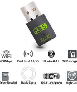 Alternative view of USB WiFi Bluetooth Adapter, 600Mbps Dual Band 2.4/5Ghz Wireless Network External Receiver, Mini WiFi Dongle for PC/Laptop/Desktop