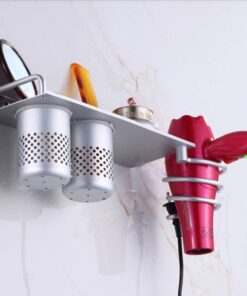 Cavoli Hair Blow Dryer Holder Wall Mounted,Space Aluminum, Nail free glue/Drilling screw, Bathroom Hanging Rack Organizer with 2 Cups double-cup 20 51h0aTnkvfL