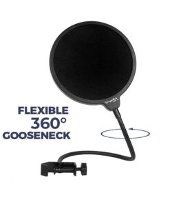 Dragonpad USA Microphone Pop Filter, for Blue Yeti, Blue Snowball - Flexible Gooseneck Microphone Mount and Double Layer Sound Shield Guard Windscreen black 42 51h37YyxAyL