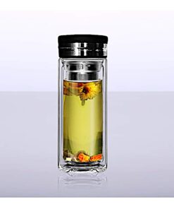 Sun's Tea 18oz Wide Mouth Ultra Clear Spill-proof Strong Double-wall 3-Piece Borrosilicate Glass Tumbler with Strainer and Lid (flat top lid) 19 51h3J7mrtNL