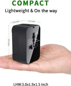 Travel Adapter, Worldwide All in One Universal Travel Adaptor Wall AC Power Plug Adapter Wall Charger with Dual USB Charging Ports for USA EU UK AUS Cell Phone Laptop Black 25 51hD 7EeXL