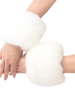 ECOSCO Faux Fur Soft Wrist Cuff Warmers Winter Furry Wrist Warmers for Women Girls White 15 51hK5CEnOdL