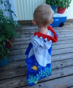 PERYOUN Child 100% Cotton Hooded Towel 24 x 48 inches (BlueShark) Blue 22 51hKPx27HaL
