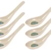 Happy Sales Melamine Soba, Rice Spoons, Asian Chinese Won Ton Soup Spoon, 6 Pack Green Abstract Design