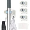 New Version 4pcs Self Adhesive Broom Holder with Gripper and 2 Hooks, Damage Free Broom Mop Holder, No Drill Anti-Slip Wall Mount Broom Gripper Organizer for Bathroom Kitchen Garden Garage 24 51houif3INL