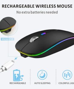 Uiosmuph LED Wireless Mouse, G12 Slim Rechargeable Silent Mouse, 2.4G Portable USB Optical Computer Mice with USB Receiver and Type C Adapter (Matte Black) Matte Black 28 51hqh7ecdaS