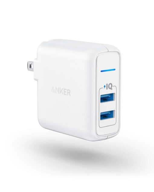 USB Charger, Anker Elite Dual Port 24W Wall Charger, PowerPort 2 with PowerIQ and Foldable Plug for iPhone 15/14/13/12/11 Series, iPad Pro/Air 2/Mini 3/Mini 4, Samsung S4/S5, and More White