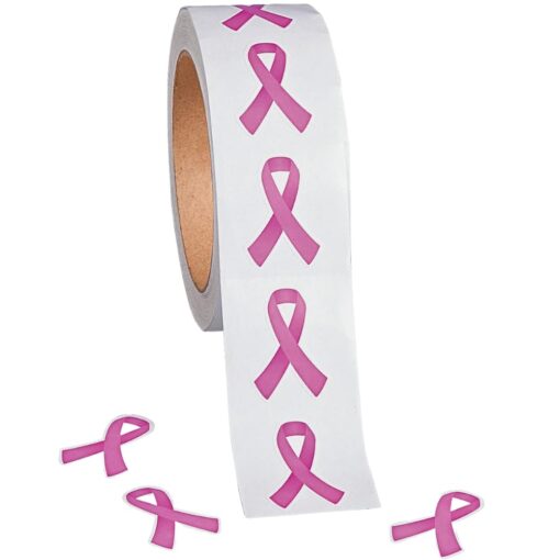 Fun Express Pink Ribbon 1.5" | Jumbo Roll | Pack of 500 Stickers, 500 Pieces