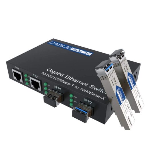 CableRack Gigabit Media Converter Multimode to Singlemode All-in-one (3 Configurations) Fiber Switch with Dual 10/100/1000M Ethernet Ports (1 Pack) 4PORT