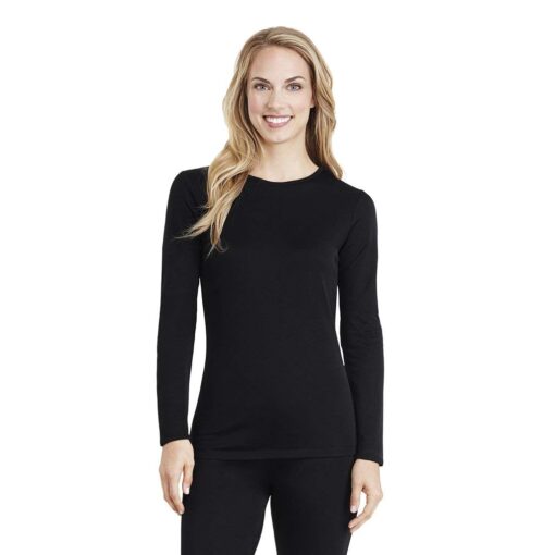 Cuddl Duds Women's Softwear with Stretch Long Sleeve Crew Neck Top X-Small Black