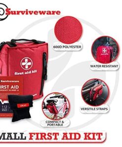 Surviveware Comprehensive Premium First Aid Kit Emergency Medical Kit for Trucks, Cars, Camping, Office and Sports and Outdoor Emergencies - Small 100 Piece Set Regular 43 51iBJXZdeFL