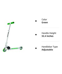 Razor A Kick Scooter for Kids - Lightweight, Foldable, Aluminum Frame, and Adjustable Handlebars A (Standard) Green Standard Packaging 19 51iEaxR6rzL