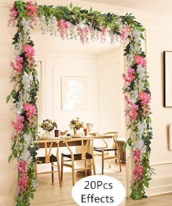 4Pcs 6.6Ft/Piece Artificial Flowers Silk Wisteria Garland-Dearhouse Artificial Wisteria Vine Rattan Silk Hanging Flower for Home Garden Outdoor Ceremony Wedding Arch Floral Decor (White) White 28 51iS2qvOfFL