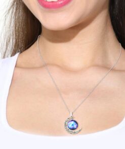 Luvalti Galaxy & Crescent Cosmic Moon Pendant Necklace, Purple Glass, 17.5'' Chain, Great Gift for Women 21 51iVLiA7NVL
