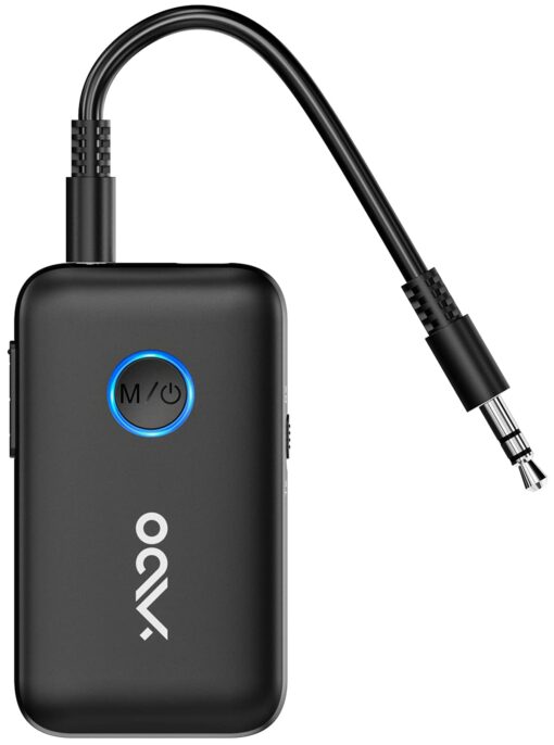 [Bluetooth Transmitter & Receiver] YMOO Bluetooth 5.3 Audio Adapter for TV/Airplane/Bluetooth Headphones/Speaker, 3.5mm Jack Aux HiFi Stereo, Dual Link AptX Adaptive, Low Latency for Flight, Travel Black