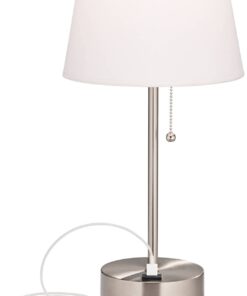 360 Lighting Justin 18" High Small Modern Accent Table Lamps Set of 2 USB Port Pull Chain Silver Finish Metal White Shade Living Room Charging Bedroom Bedside Nightstand House Office Home Justin Silver 32 51ibSncMC1L