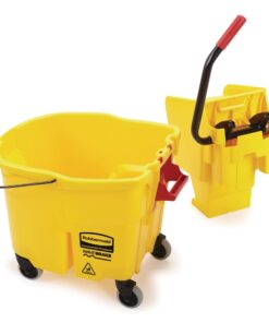 Rubbermaid Commercial Products WaveBrake 35 Qt. Side-Press Mop Bucket and Wringer Combo on Wheels, Yellow, for Professional/Industrial/Business Heavy-Duty Floor Cleaning/Mopping 42 51ixDcTA5cL