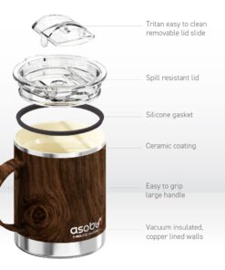 asobu Ultimate Stainless Steel Ceramic Inner Coating Coffee Mug with Double Walled Copper Lining Insulation, 12 Ounces (Wood) Wood 13 51j1UMfyCBL