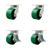 Extra Heavy Duty Kingpinless 6” x 3” Green Polyurethane Tread on Metal Core Caster Set - 2 Swivel with Brakes/2 Swivel - 8,000 lbs. Total Capacity - Service Caster Brand - Set of 4 6" Wheel 4 Swivel w/2 Side Lock Brakes 7 51jAZMY68L