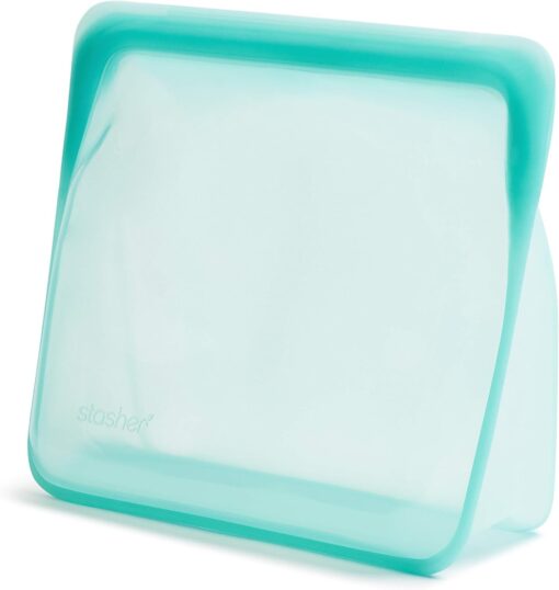 Stasher Reusable Silicone Storage Bag, Food Storage Container, Microwave and Dishwasher Safe, Leak-free, Stand Up - Mega, Aqua Stand Up Mega