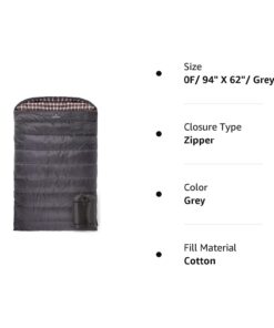 TETON Sports Mammoth Queen Size Sleeping Bag- Double Sleeping Bag – A Warm Bag The Whole Family can Enjoy – Great Sleeping Bag for Camping, Hunting and Base Camp. Compression Sack Included Grey (Cotton Flannel Liner) Mammoth 0F 39 51jNiCKpjZL
