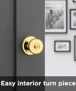 Kwikset Juno Interior Privacy Door Knob with Lock, Door Handle For Bathroom and Bedroom, Polished Brass Keyless Turn Lock Doorknob 15 51jS5BySDUL