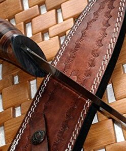 Poshland RAM-0592 Damascus Steel Dagger Knife – Full Size Leather Handle 30 51javqaciBL