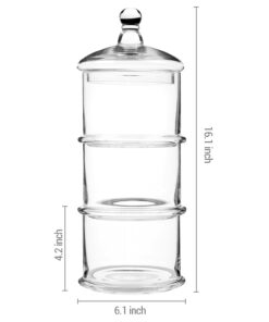 MyGift Modern 3 Tier Clear Glass Stacking Apothecary Jars with Lid, Round Glass Display Candy and Cookie Containers, 16 inch Tall 24 51jdMTXVRsL