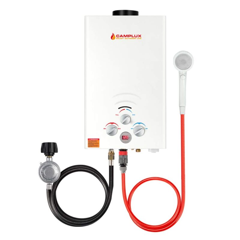 Portable Water Heater, Camplux BW211 Outdoor Tankless Gas Water Heaters, Propane Shower, 2.11 GPM, White 8L