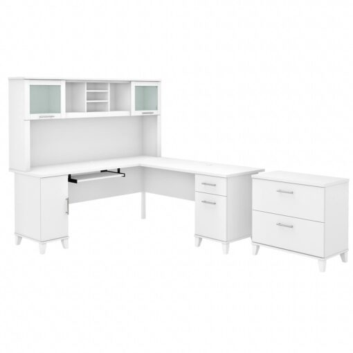 Bush SET009WH Somerset 72-Inch W L-Shaped Desk with Hutch and Lateral File Cabinet White