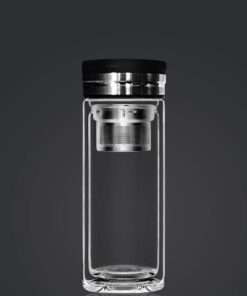 Sun's Tea 18oz Wide Mouth Ultra Clear Spill-proof Strong Double-wall 3-Piece Borrosilicate Glass Tumbler with Strainer and Lid (flat top lid) 21 51jrpay8YnL