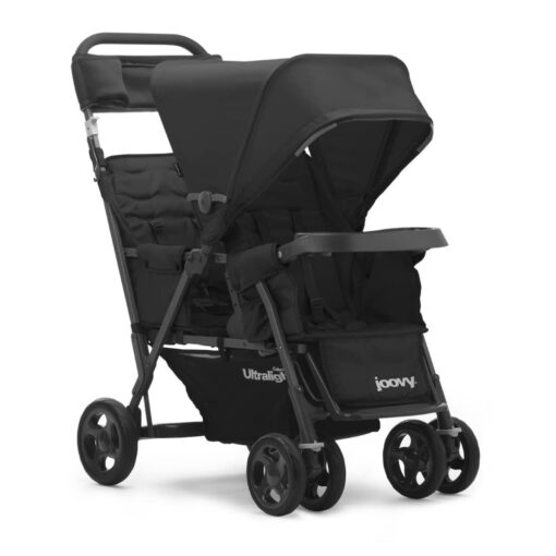 Joovy Caboose Too Ultralight Graphite Stand-On Double Stroller with Universal Car Seat Adapter, 3-Way Reclining Seats, Option to Use Rear Seat, Bench Seat, or Standing Platform Black