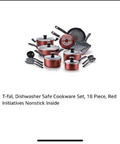 T-fal Initiatives Nonstick Cookware Set 18 Piece Oven Safe 350F Pots and Pans, Dishwasher Safe Red 18-Piece 36 51k27bcyYpL