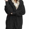 Dokotoo Womens 2023 Winter Long Sleeve Solid Fuzzy Fleece Open Front Hooded Cardigans Jacket Coats Outerwear with Pocket XX-Large A Black 15 51k4bR3O3zS