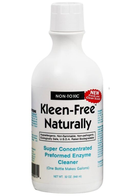 Kleen-Free Naturally Preformed Enzyme Cleaner, Enzyme Solution, Multi-Purpose Cleaner, Laundry Additive and More - Concentrate - Fresh and Clean Scent - 32oz