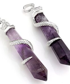 MANIFO Jewelry Copper Snake Wrapped Natural Amethyst Gemstone Energy Healing Crystal Hexagonal Pendant Necklace with Stainless Steel Chain 24" 13 51kI OLzflL