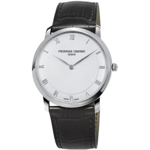 Frederique Constant Slimline Silver Dial Leather Strap Men's Watch FC-200RS5S36