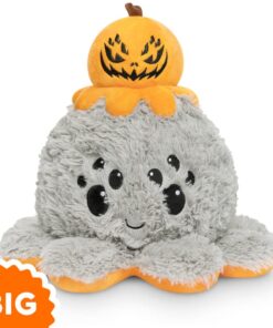 Alternative view of TeeTurtle - Original Reversible Big Cat Plushie - Black + Pumpkin - Huggable and Soft Sensory Fidget Toy Stuffed Animals That Show Your Mood - Perfect for Halloween! Gray + Jack-o-lantern Spider