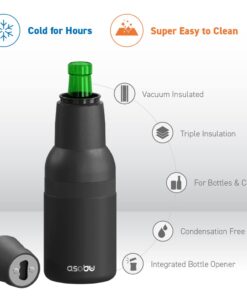 Asobu Frosty Beer Holder 2 Go Vacuum Insulated Double Walled Stainless Steel Beer Can and Bottle Cooler with Beer Opener Eco Friendly and Bpa Free (black) Black 24 51ksEFsi0CL