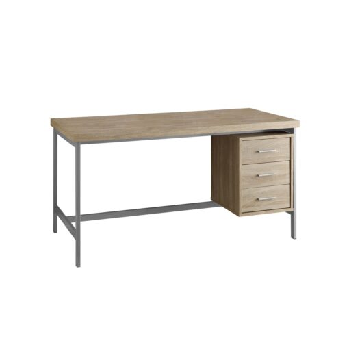 Monarch Specialties 7245 Computer Desk, Home Office, Laptop, Left, Right Set-up, Storage Drawers, Work, Metal, Laminate, Natural, Grey, Contemporary Desk-60 L Silver, 60" L x 30" W x 31" H